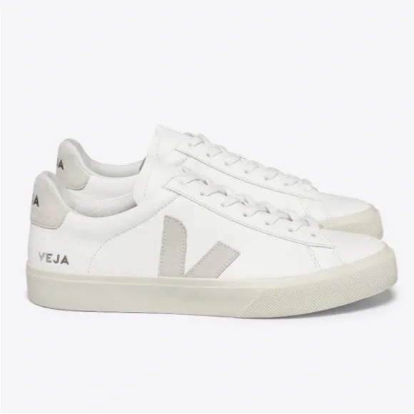 Veja Low-Top Sneakers in White with Light Gray Accents - Picture 1 of 4